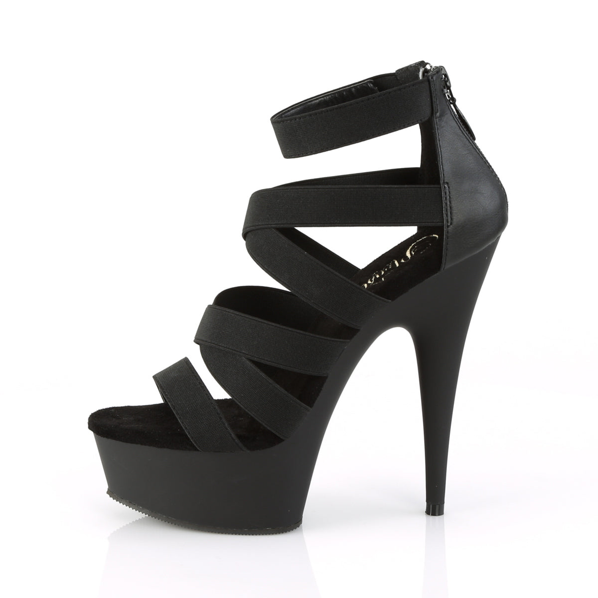DELIGHT-659 6" Heel, 1 3/4" PF Double Criss Cross Sandal, Back Zip