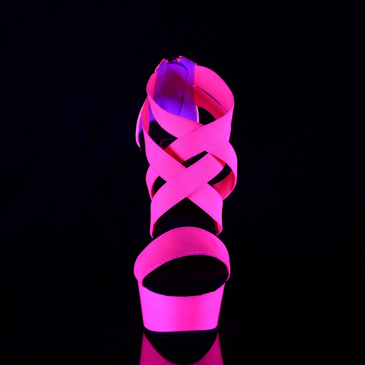 DELIGHT-669UV 6" Heel, 1 3/4" PF UV Reactive Criss Cross Sandal, Back Zip
