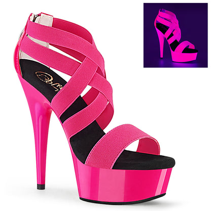 DELIGHT-669UV 6" Heel, 1 3/4" PF UV Reactive Criss Cross Sandal, Back Zip