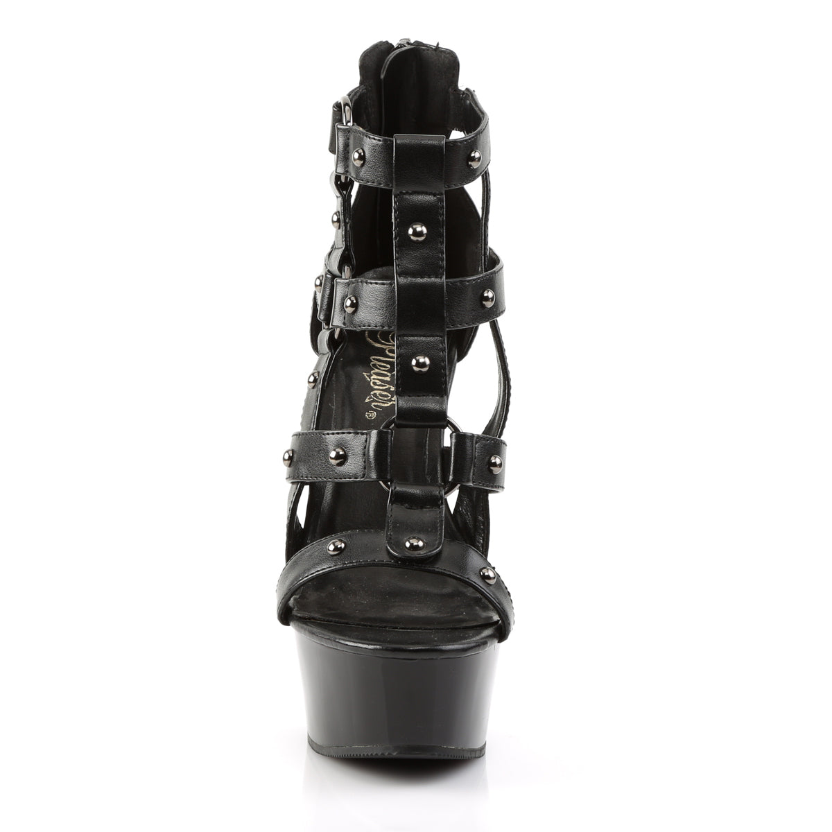 DELIGHT-682 *6" Heel, 1 3/4" PF Cage Sandal w/ Metal Studs Detail