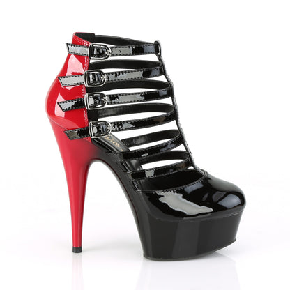 DELIGHT-695 *6" Heel, 1 3/4" PF Two Tone Buckled Strappy Cage Bootie