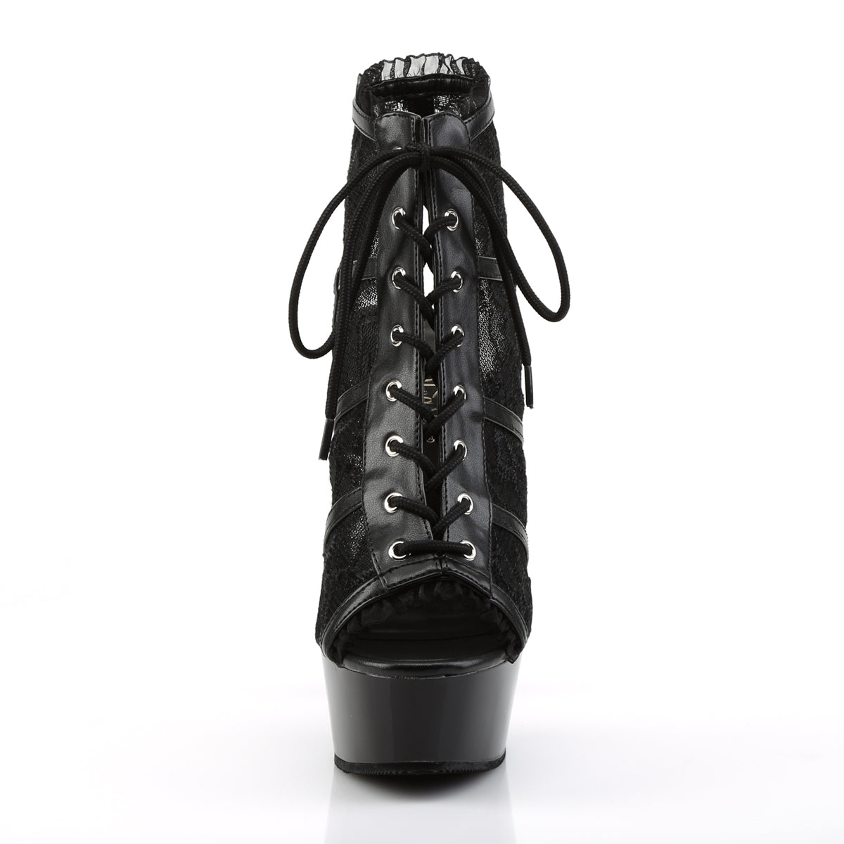 DELIGHT-696LC 6" Heel, 1 3/4" PF Lace Up Open Toe Open Back Bootie