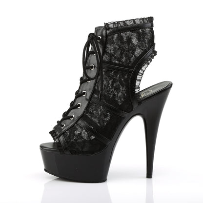 DELIGHT-696LC 6" Heel, 1 3/4" PF Lace Up Open Toe Open Back Bootie