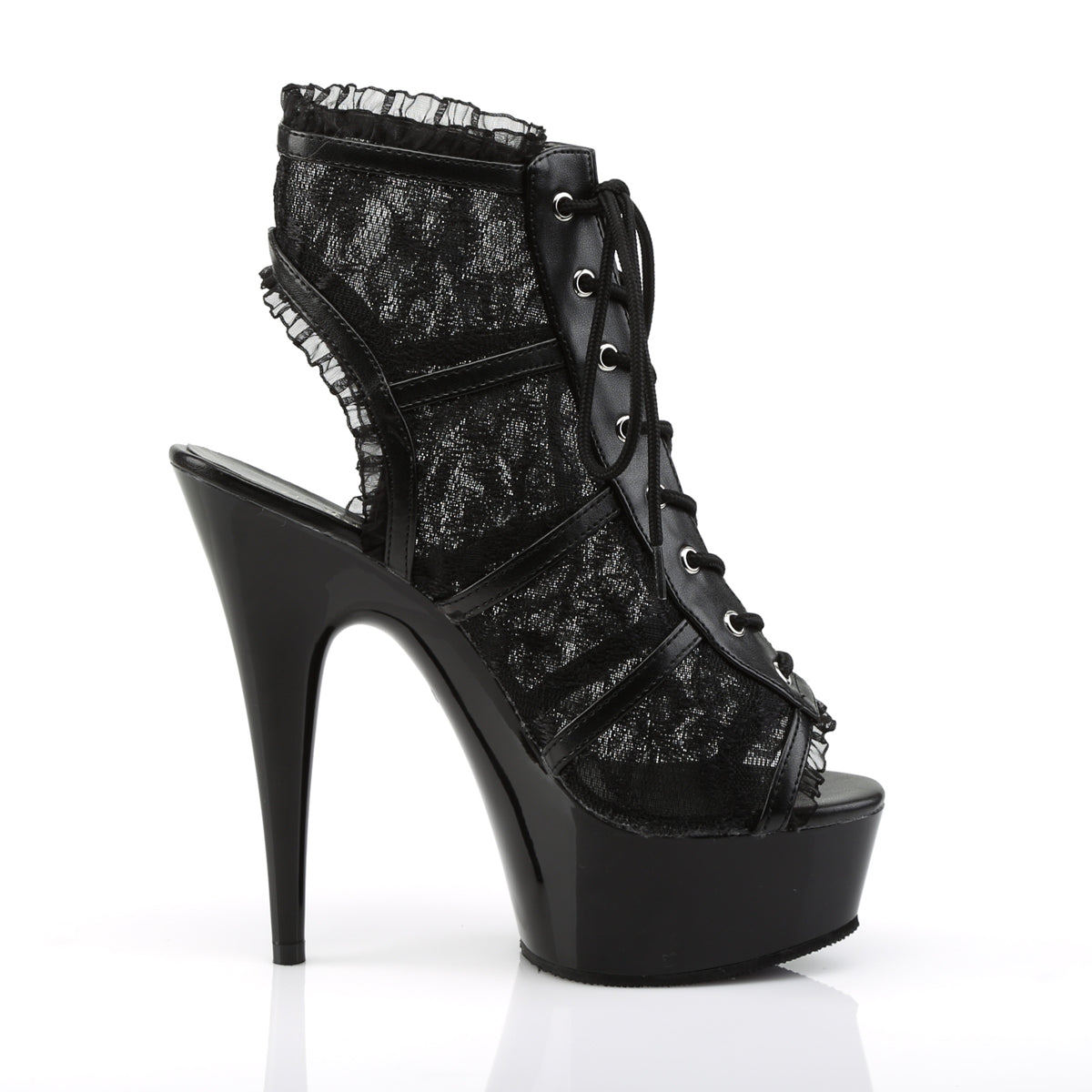 DELIGHT-696LC 6" Heel, 1 3/4" PF Lace Up Open Toe Open Back Bootie