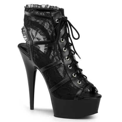 DELIGHT-696LC 6" Heel, 1 3/4" PF Lace Up Open Toe Open Back Bootie