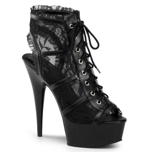 DELIGHT-696LC 6" Heel, 1 3/4" PF Lace Up Open Toe Open Back Bootie