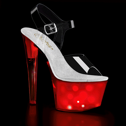 DISCOLITE-708 7" Heel, 2 3/4" PF LED Illuminated Ankle Strap Sandal