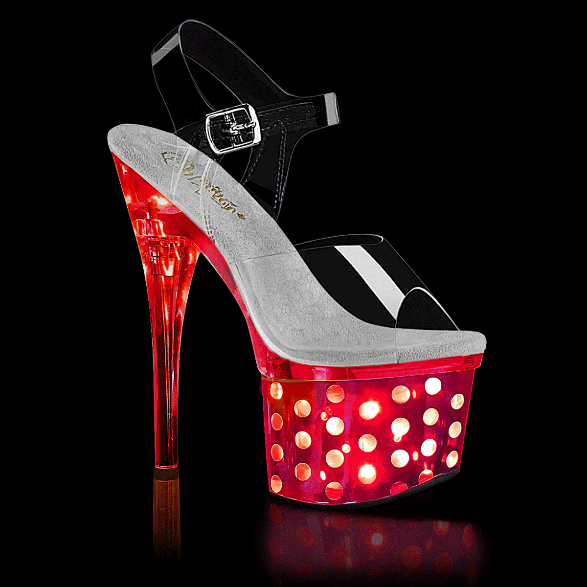 DISCOLITE-708DOTS 7" Heel, 3" PF LED Illuminated Ankle Strap Sandal