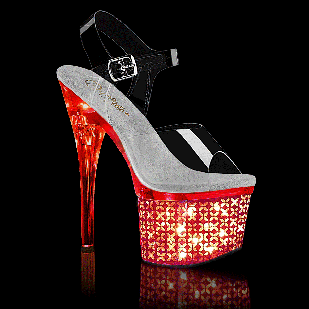DISCOLITE-708FLP 7" Heel, 3" PF LED Illuminated Ankle Strap Sandal