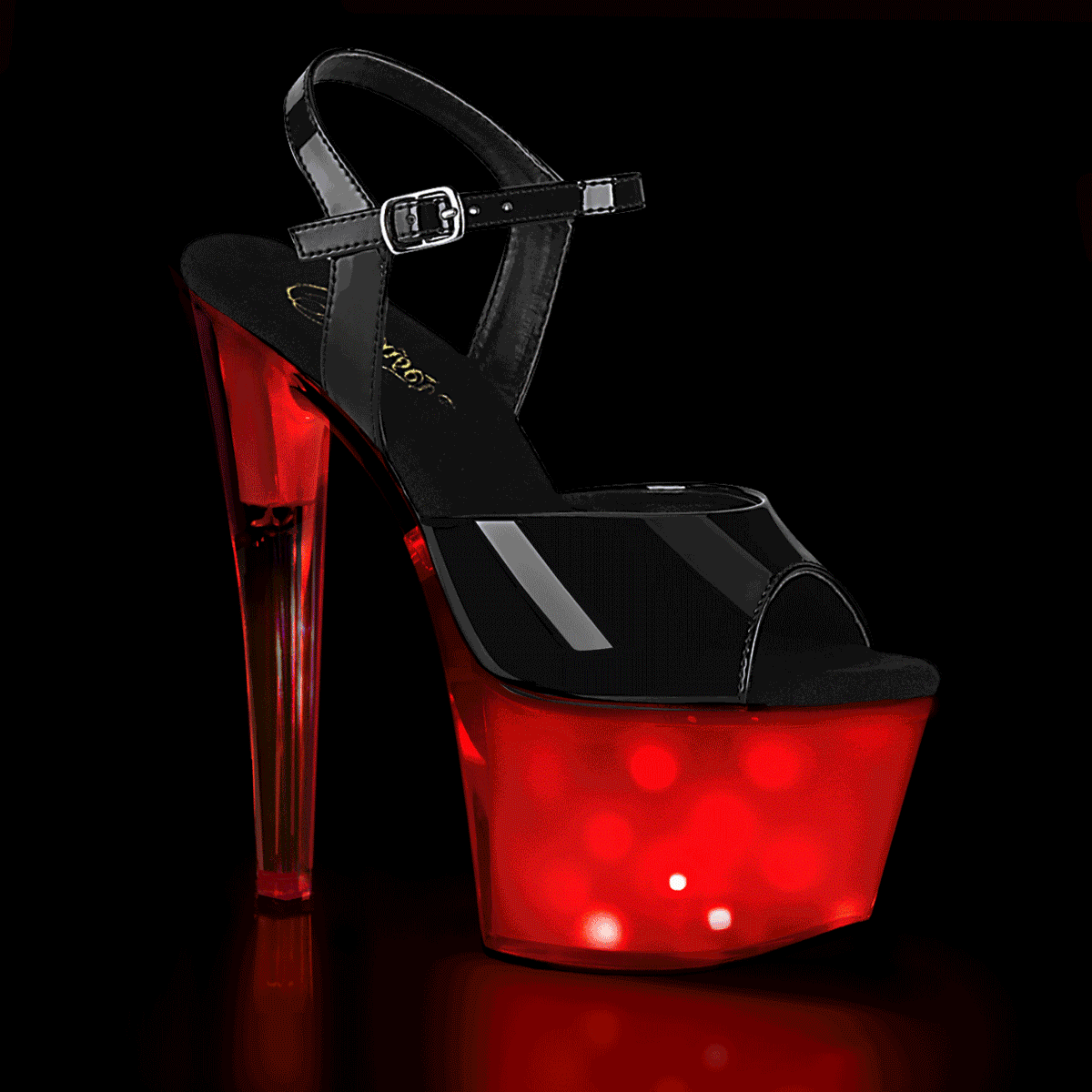 DISCOLITE-709 7" Heel, 2 3/4" PF LED Illuminated Ankle Strap Sandal