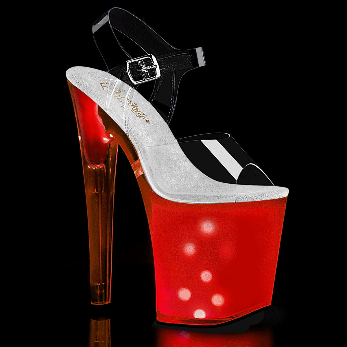DISCOLITE-808 8" Heel, 4" PF LED Illuminated Ankle Strap Sandal