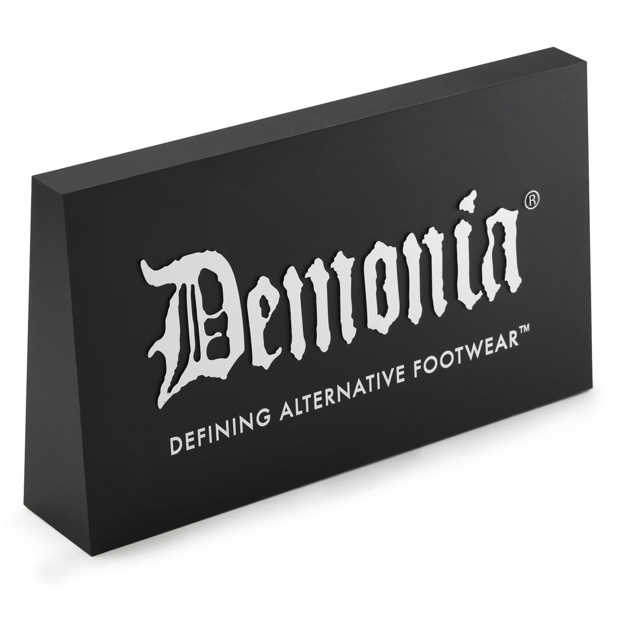 DISPLAY-DEMONIA DEMONIA Silver Logo Trapezoid Table Top Display