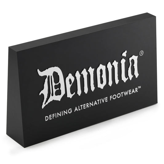 DISPLAY-DEMONIA DEMONIA Silver Logo Trapezoid Table Top Display