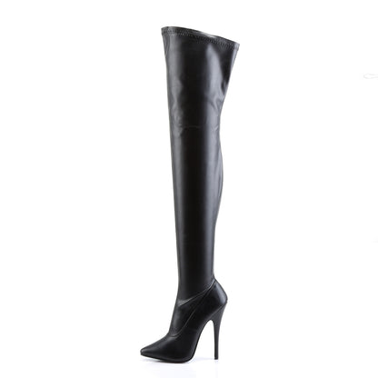DOMINA-3000 6" Plain Stretch Thigh Boot, Side Zip