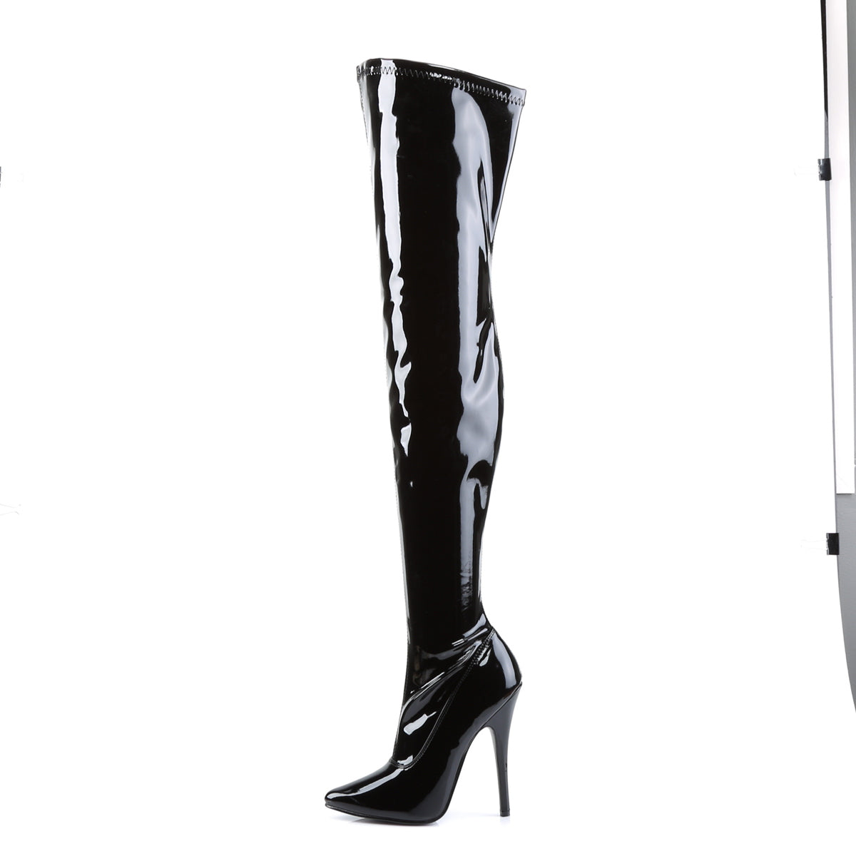 DOMINA-3000 6" Plain Stretch Thigh Boot, Side Zip