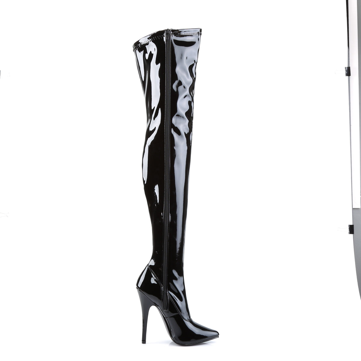 DOMINA-3000 6" Plain Stretch Thigh Boot, Side Zip