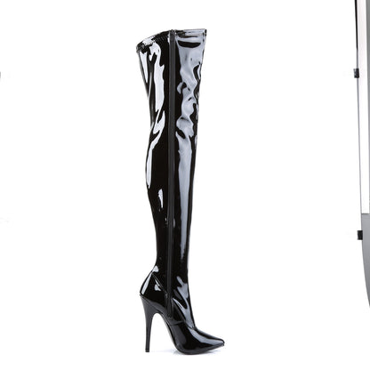 DOMINA-3000 6" Plain Stretch Thigh Boot, Side Zip