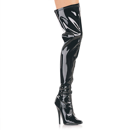 DOMINA-3000 6" Plain Stretch Thigh Boot, Side Zip