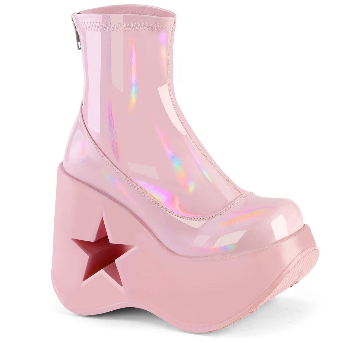 DYNAMITE-100 **5" Star Cutout Platform Wedge Ankle Boot, Back Zip
