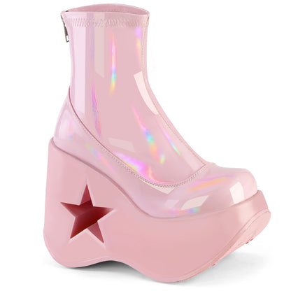 DYNAMITE-100 **5" Star Cutout Platform Wedge Ankle Boot, Back Zip