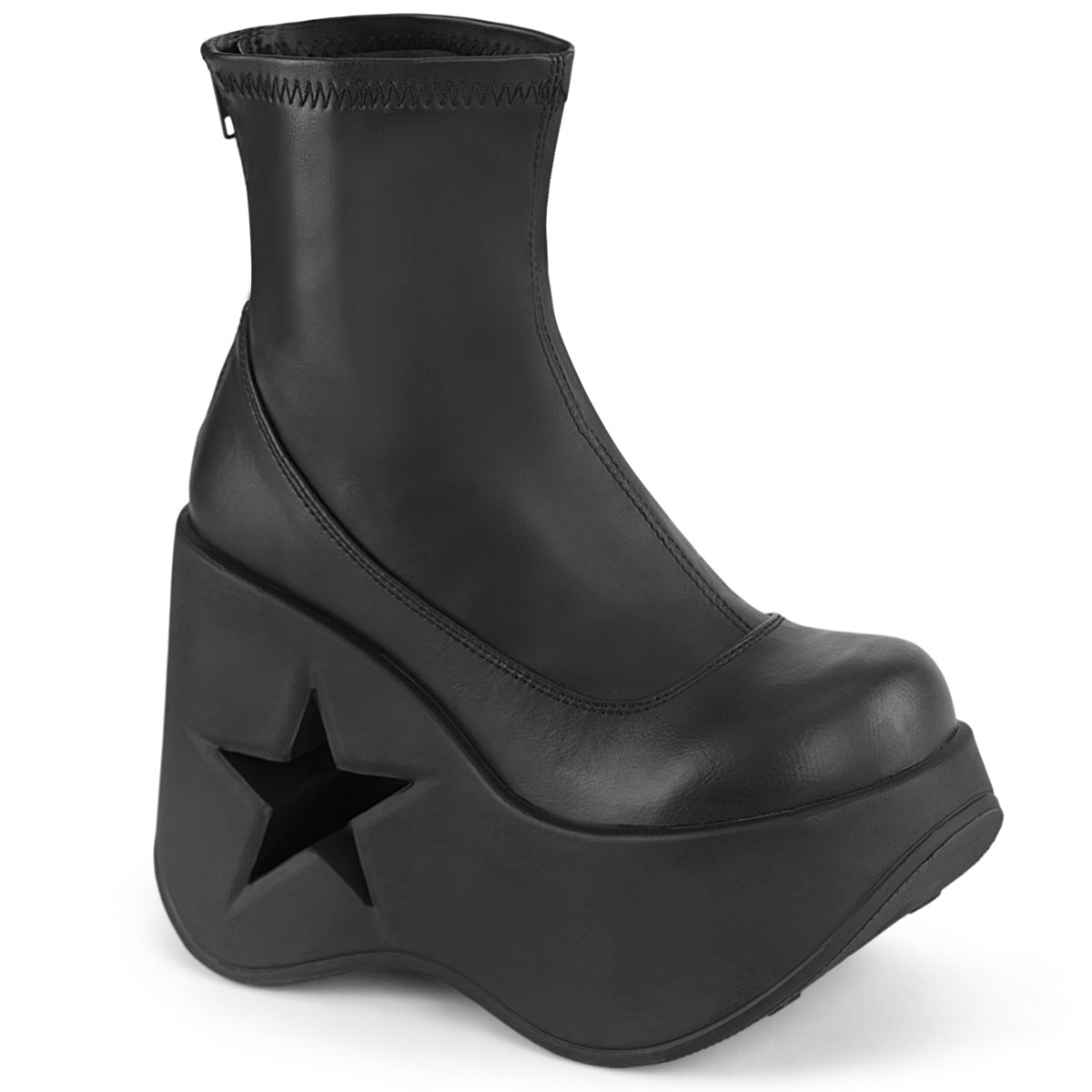 DYNAMITE-100 **5" Star Cutout Platform Wedge Ankle Boot, Back Zip