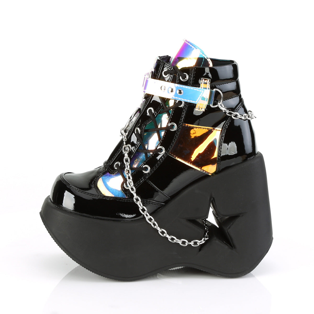 DYNAMITE-101 *5" Star Cutout PF Wedge Side Lace-Up Ankle Boot, Side Zip