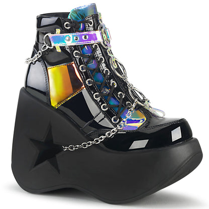 DYNAMITE-101 *5" Star Cutout PF Wedge Side Lace-Up Ankle Boot, Side Zip