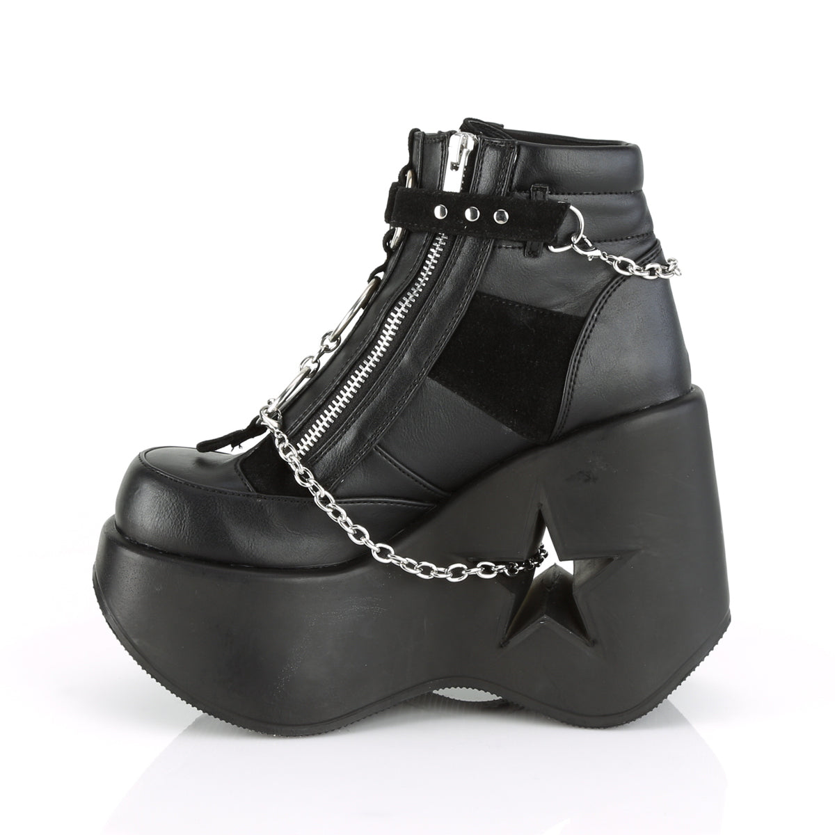 DYNAMITE-101 *5" Star Cutout PF Wedge Side Lace-Up Ankle Boot, Side Zip