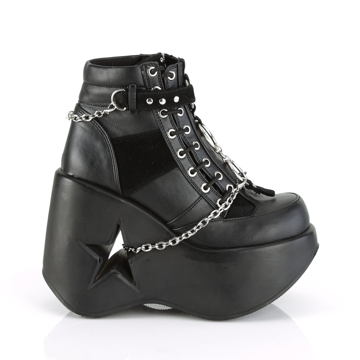 DYNAMITE-101 *5" Star Cutout PF Wedge Side Lace-Up Ankle Boot, Side Zip