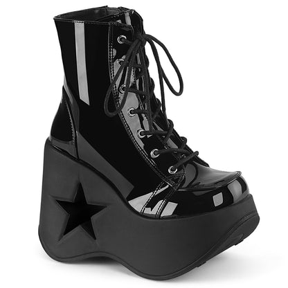 DYNAMITE-106 *5" Star Cutout PF Wedge Lace-Up Ankle Boot, Inside Zip