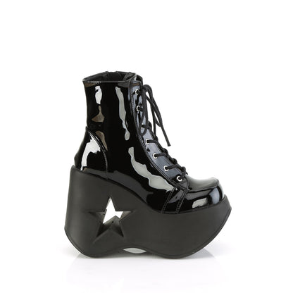 DYNAMITE-106 *5" Star Cutout PF Wedge Lace-Up Ankle Boot, Inside Zip