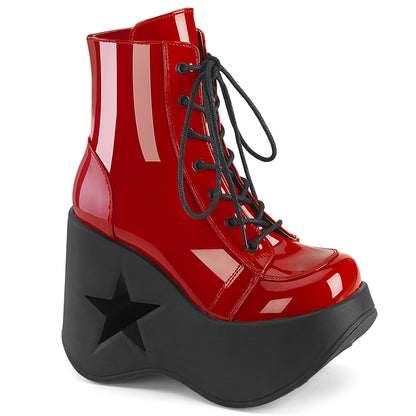 DYNAMITE-106 *5" Star Cutout PF Wedge Lace-Up Ankle Boot, Inside Zip