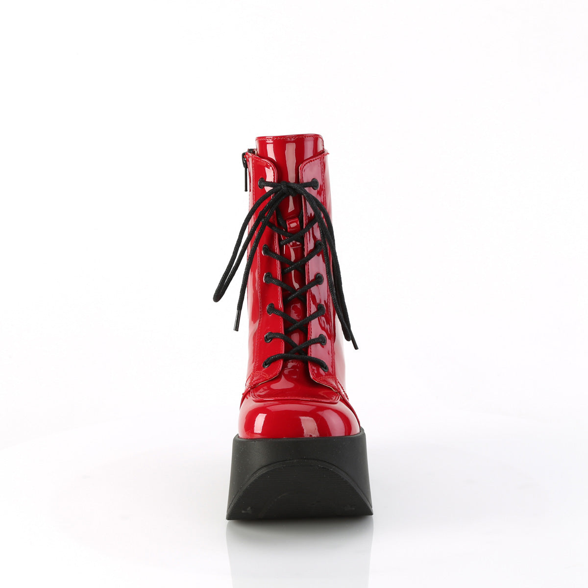 DYNAMITE-106 *5" Star Cutout PF Wedge Lace-Up Ankle Boot, Inside Zip