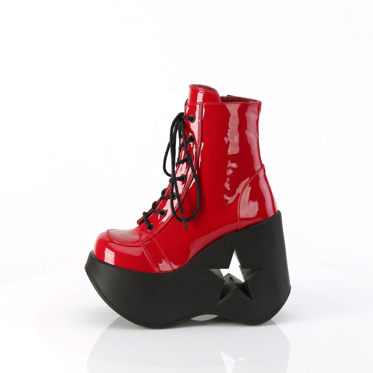 DYNAMITE-106 *5" Star Cutout PF Wedge Lace-Up Ankle Boot, Inside Zip