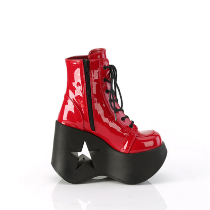 DYNAMITE-106 *5" Star Cutout PF Wedge Lace-Up Ankle Boot, Inside Zip