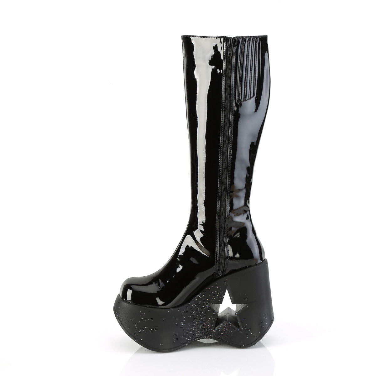 DYNAMITE-218 *5" Star Cutout PF Wedge Knee High Boot, Inside Zip