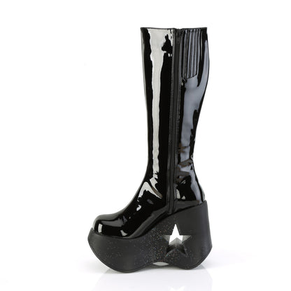 DYNAMITE-218 *5" Star Cutout PF Wedge Knee High Boot, Inside Zip