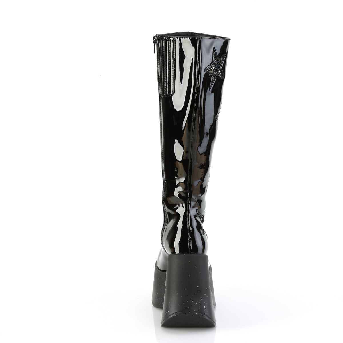 DYNAMITE-218 *5" Star Cutout PF Wedge Knee High Boot, Inside Zip