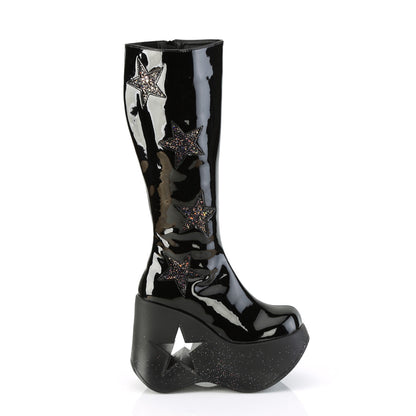 DYNAMITE-218 *5" Star Cutout PF Wedge Knee High Boot, Inside Zip