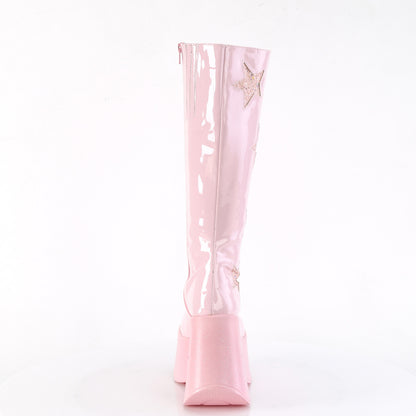 DYNAMITE-218 *5" Star Cutout PF Wedge Knee High Boot, Inside Zip