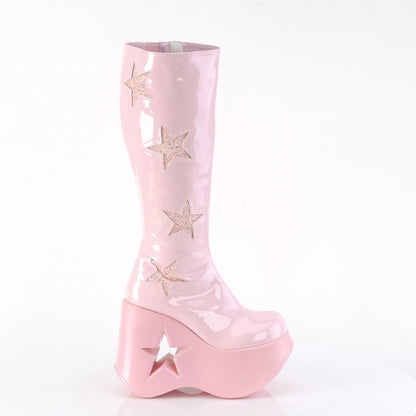 DYNAMITE-218 *5" Star Cutout PF Wedge Knee High Boot, Inside Zip