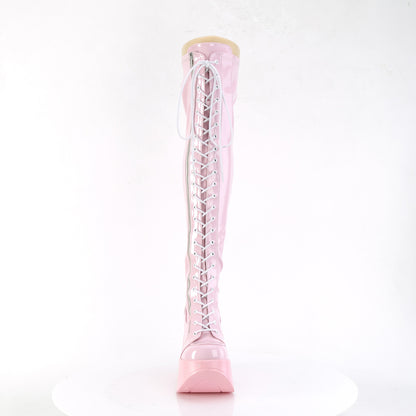 DYNAMITE-300 *5"Star Cutout PF Wedge LaceUp Thigh-High Boot,Outside Zip