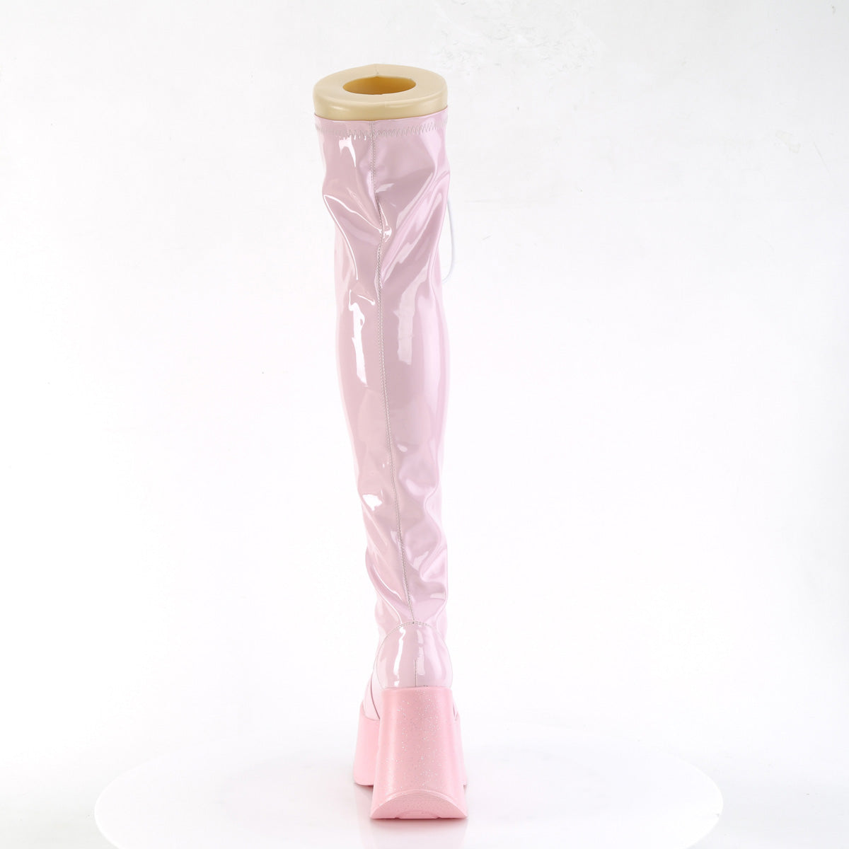 DYNAMITE-300 *5"Star Cutout PF Wedge LaceUp Thigh-High Boot,Outside Zip