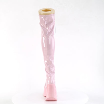 DYNAMITE-300 *5"Star Cutout PF Wedge LaceUp Thigh-High Boot,Outside Zip