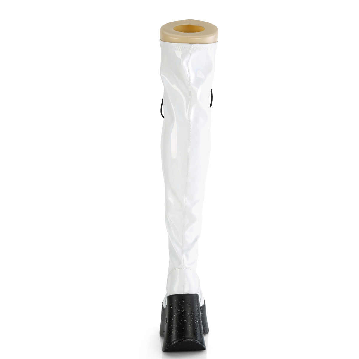 DYNAMITE-300 **5"Star Cutout PF Wedge LaceUp Thigh-High Boot,Outside Zip