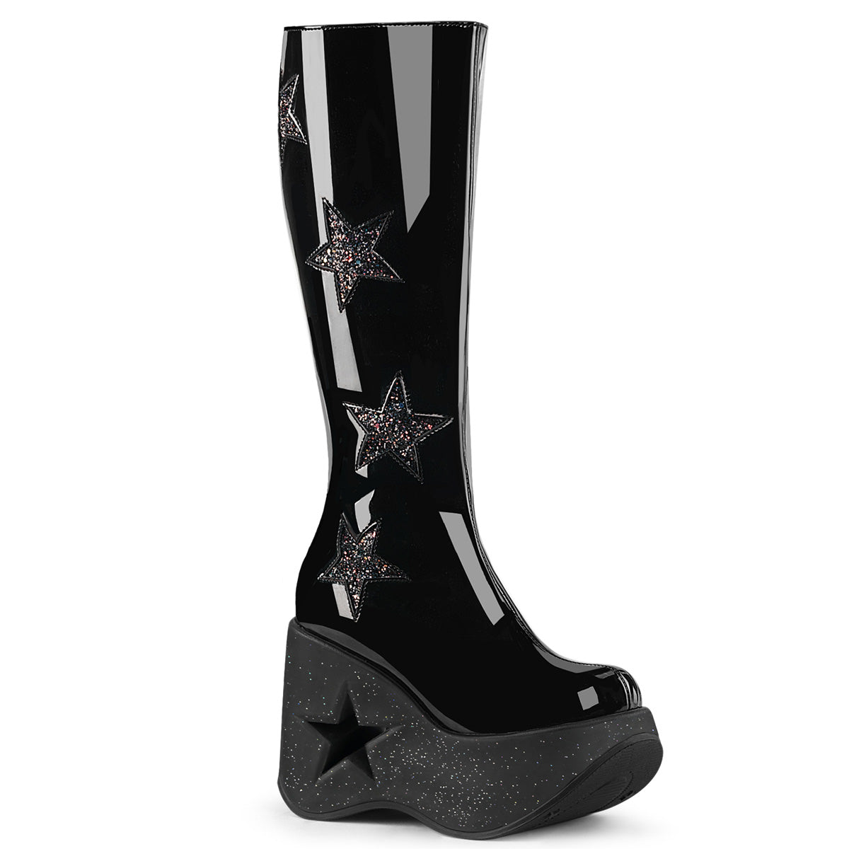 DYNAMITE-218 *5" Star Cutout PF Wedge Knee High Boot, Inside Zip