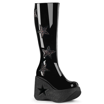 DYNAMITE-218 *5" Star Cutout PF Wedge Knee High Boot, Inside Zip