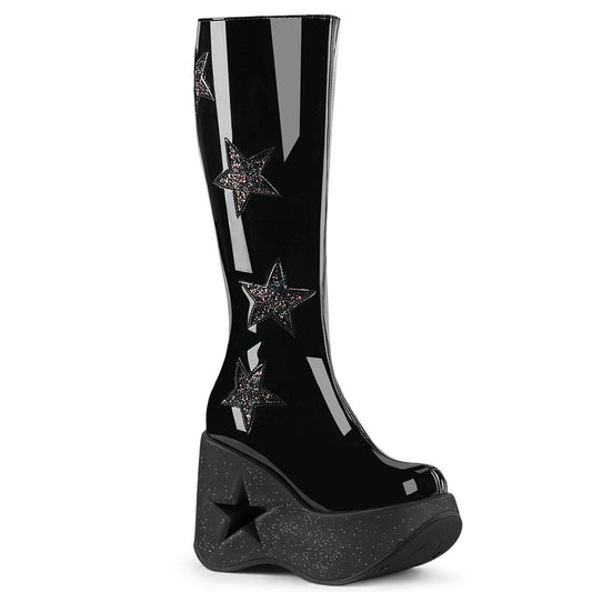 DYNAMITE-218 *5" Star Cutout PF Wedge Knee High Boot, Inside Zip