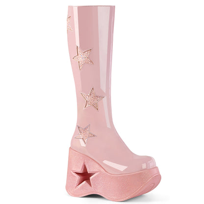 DYNAMITE-218 *5" Star Cutout PF Wedge Knee High Boot, Inside Zip