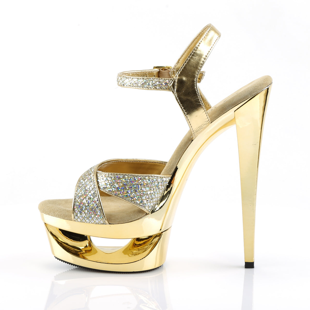 ECLIPSE-619G 6 1/2" Heel, 1 3/4" Cut-Out PF Criss-Cross Ankle Sandal